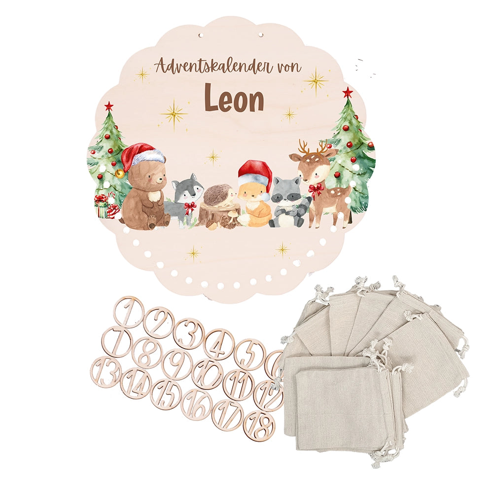 Personalisierter runder Adventskalender Kinder aus Holz - Weihnachtsfreude