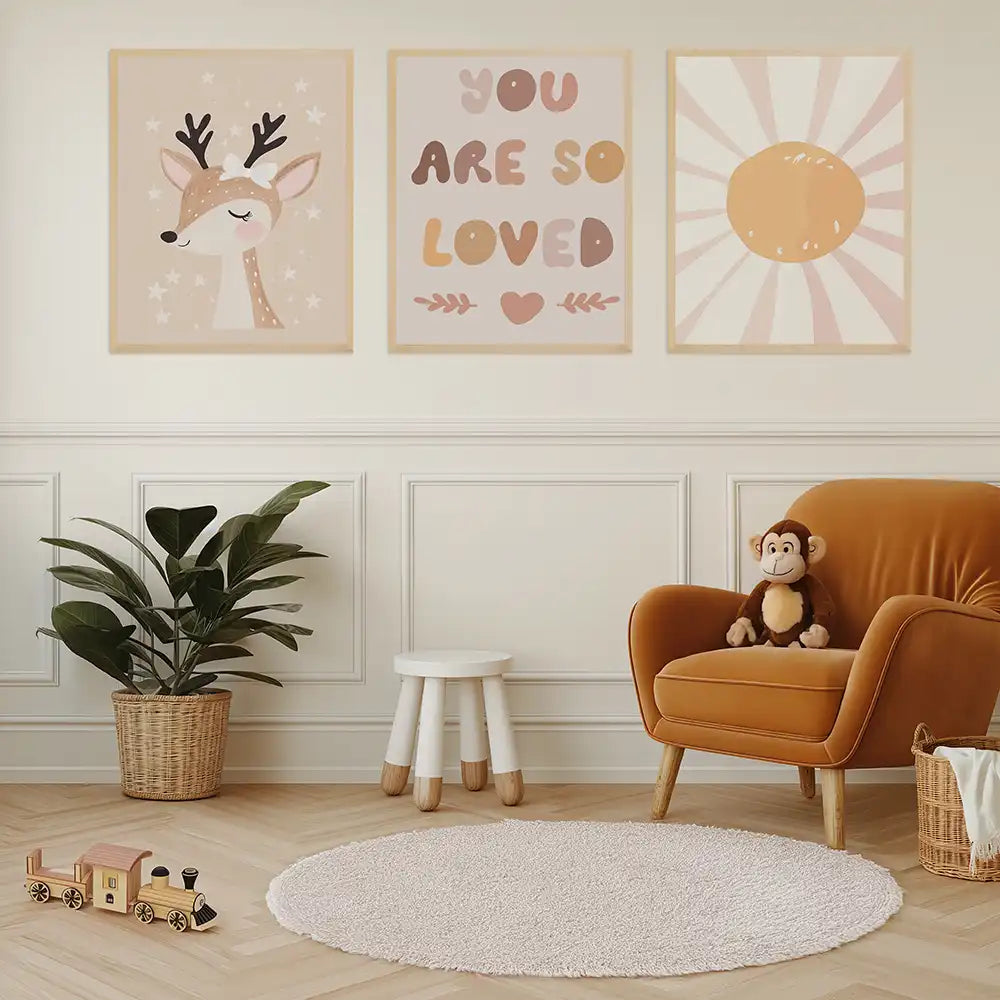 Poster 3er-Set - Reh, "You are so loved" & Sonne fĂĽrs Kinderzimmer