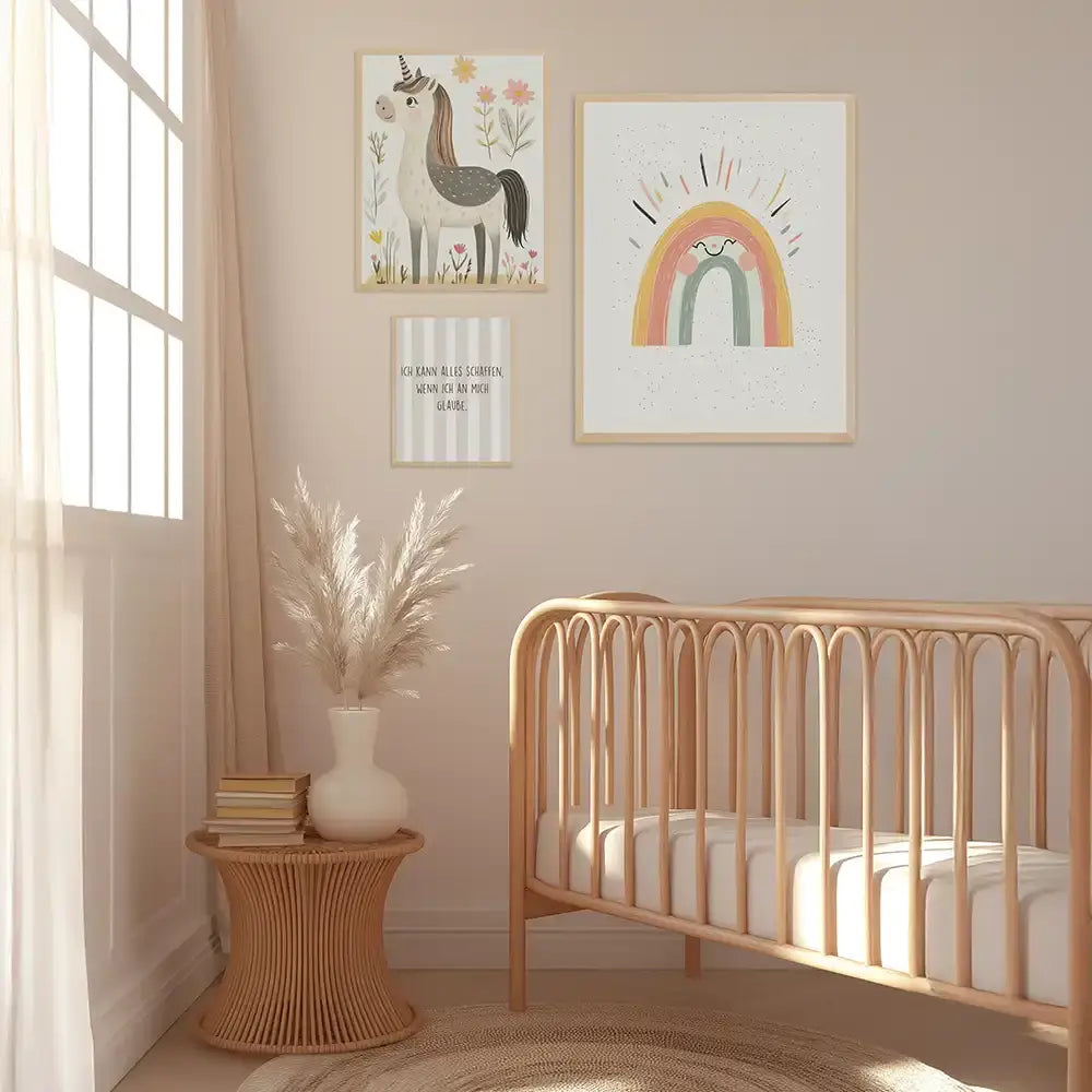 Poster 3er-Set - Einhorn, Regenbogen & Motivation fĂĽrs Kinderzimmer