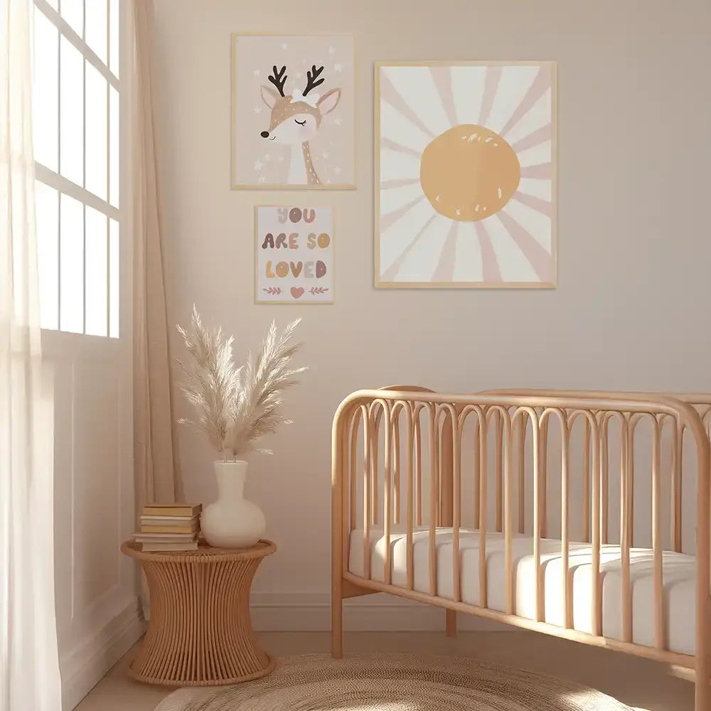 Poster 3er-Set - Reh, "You are so loved" & Sonne fĂĽrs Kinderzimmer
