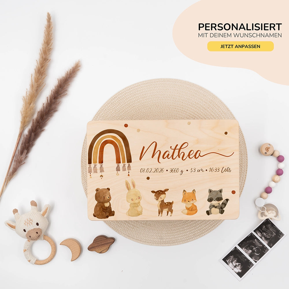 Erinnerungsbox Baby - Tierfamilie Boho