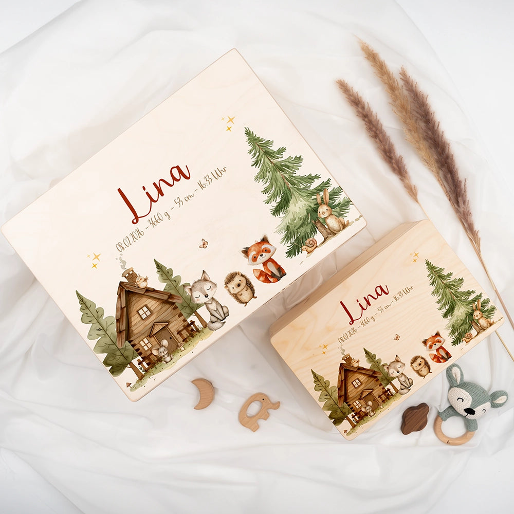 Erinnerungsbox Baby - fröhliche Waldtiere