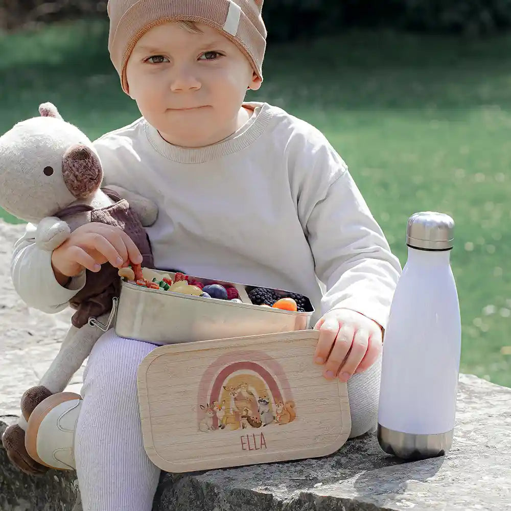 Brotdose Kinder personalisiert - Regenbogen Waldtiere