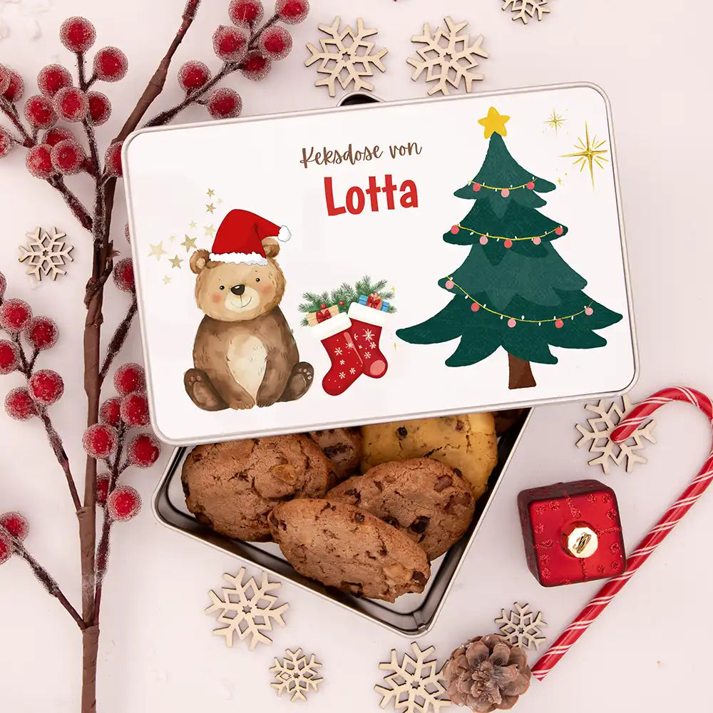 Keksdose aus Metall personalisiert - Weihnachtsbär