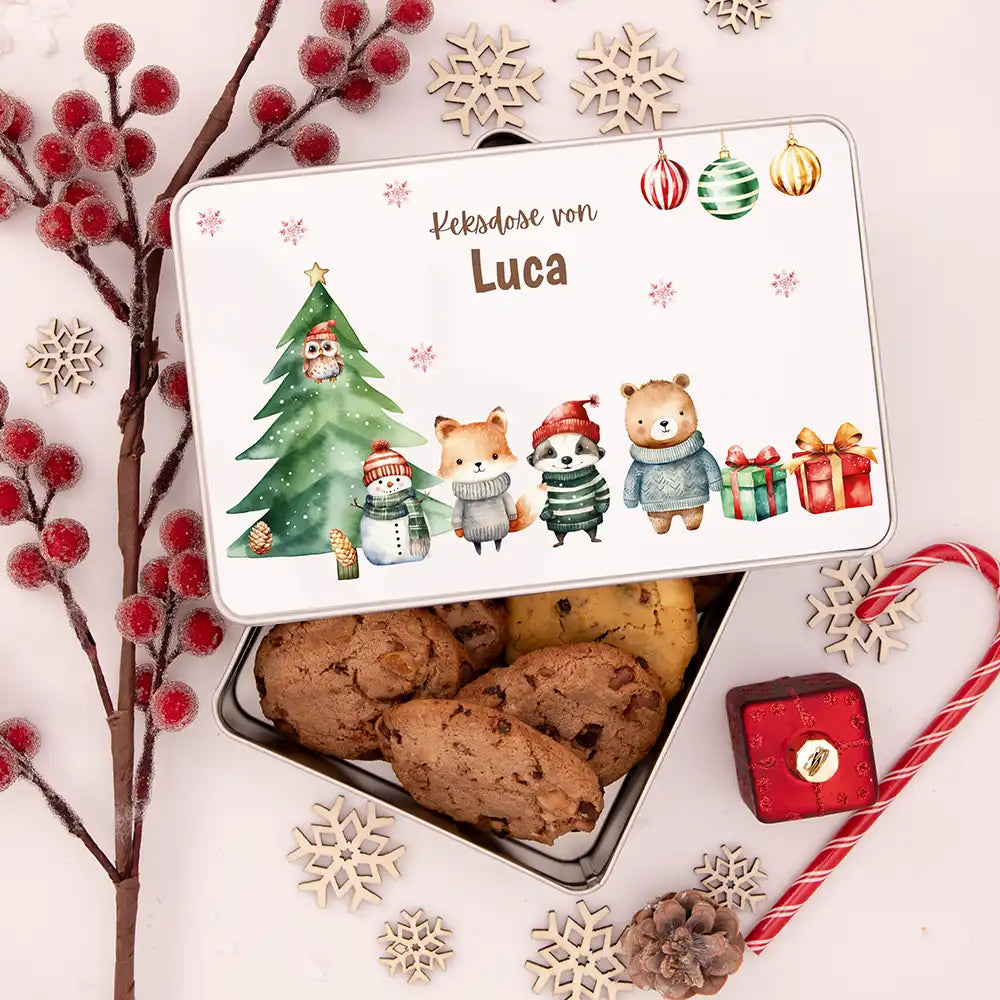 Keksdose aus Metall personalisiert - Kleine Weihnachtsfreunde