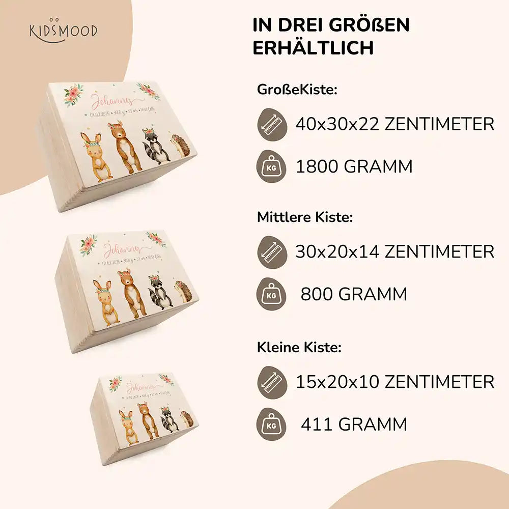 Personalisierte Erinnerungskiste Woodland Tierfamilie