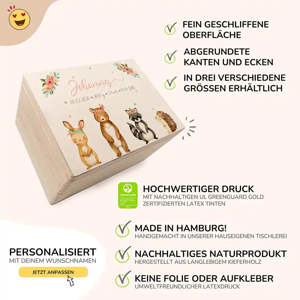 Personalisierte Erinnerungskiste Woodland Tierfamilie