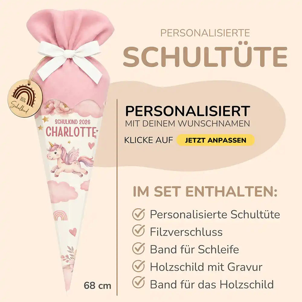 Schultüte personalisiert mit Name Pegasus Einhorn – Produkt-Detail Materialqualität