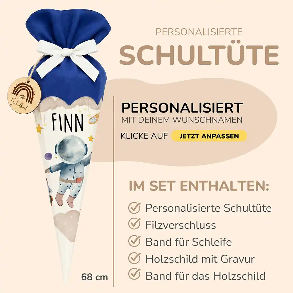 Schultüte personalisiert mit Name Astronaut – Produkt-Detail Materialqualität