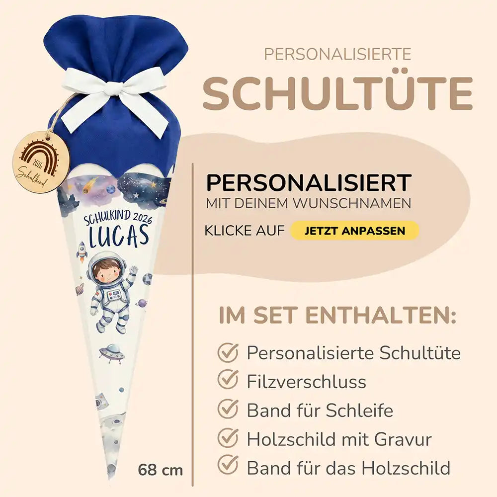 Schultüte personalisiert mit Name Astronaut Weltall – Produkt-Detail Materialqualität