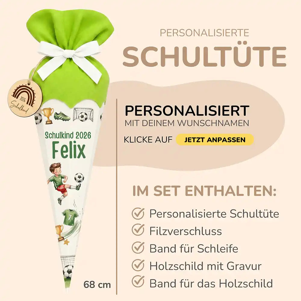 Schultüte personalisiert mit Name Fußballer Aktion – Produkt-Detail Materialqualität