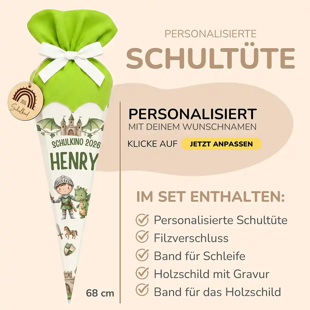 Schultüte personalisiert mit Name Ritter & Drache – Produkt-Detail Materialqualität