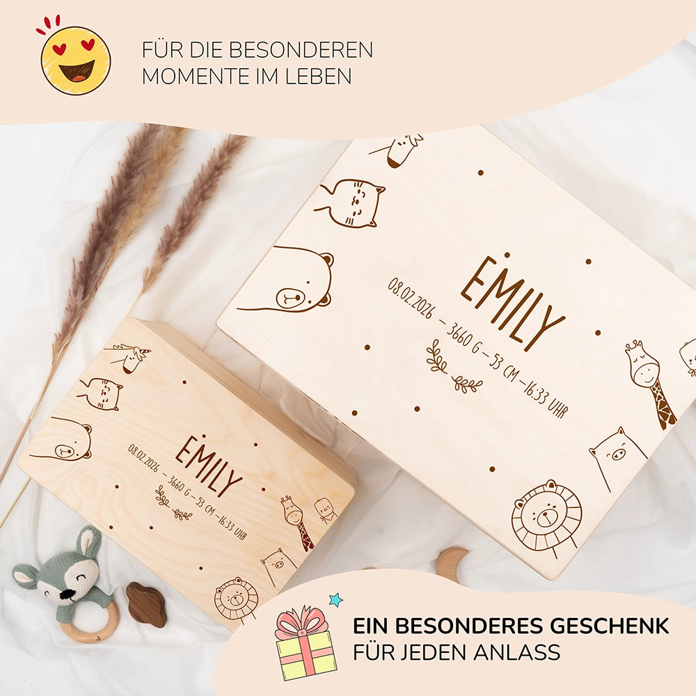 Erinnerungsbox Baby - fröhliche Tierfamilie