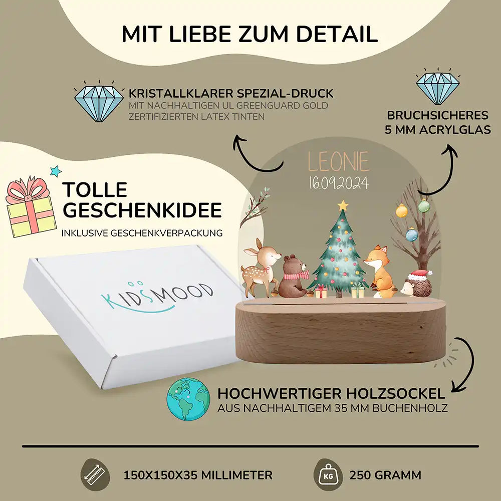 Nachtlicht Kinder personalisiert Weihnachten - Fuchs am Weihnachtbaum