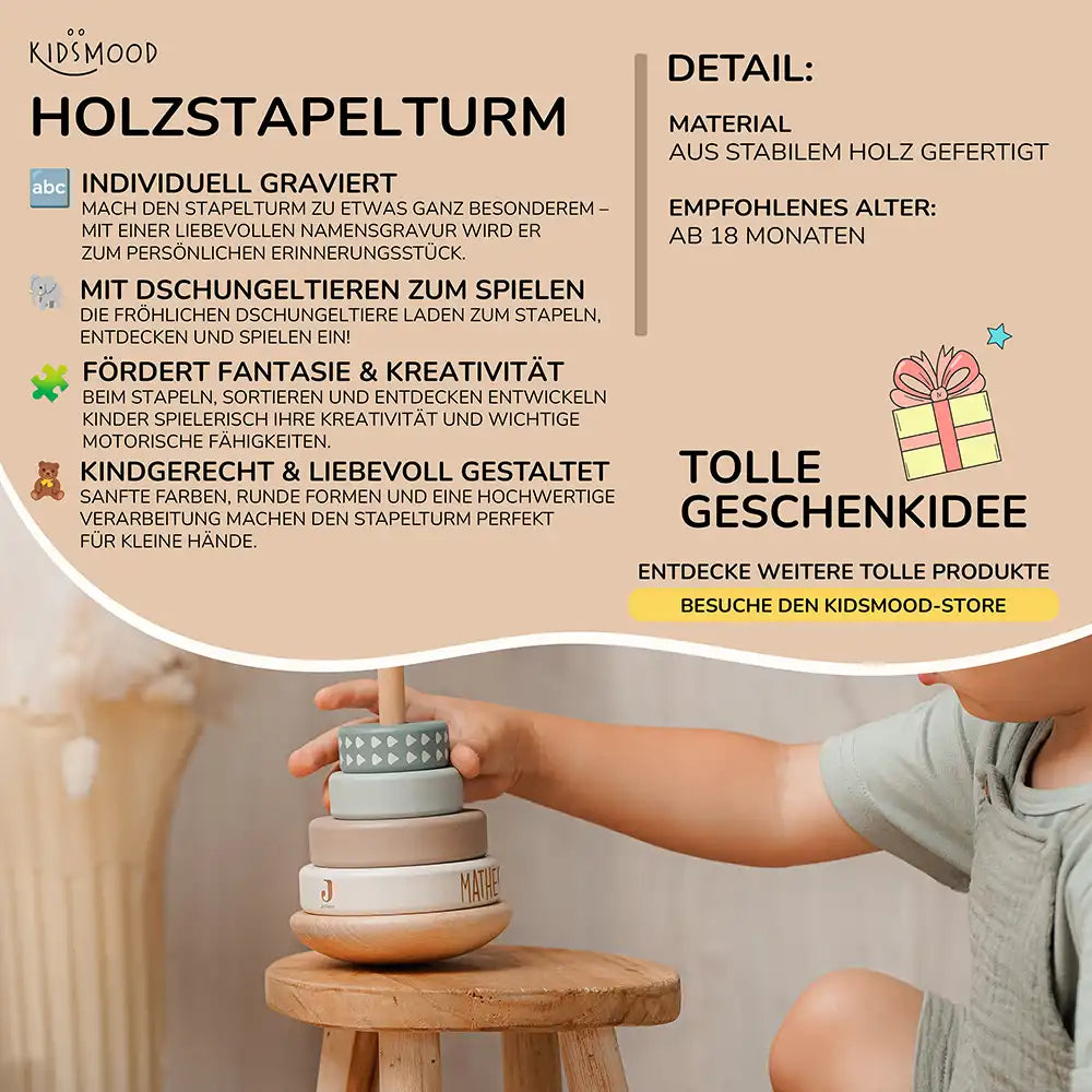 Jollein Holzstapelturm Regenbogen personalisiert mit Namen