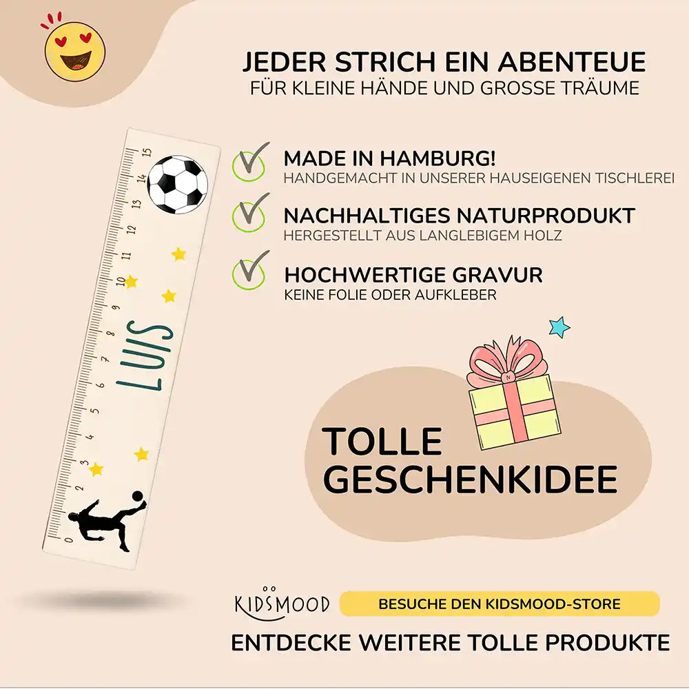 Holzlineal personalisiert - FuĂźballer