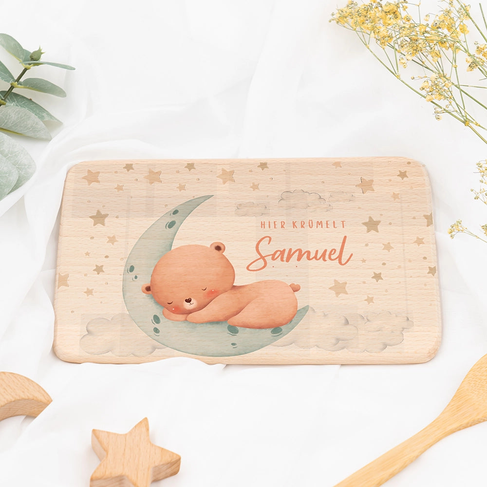 Frühstücksbrettchen Holz personalisiert - Baby Bär