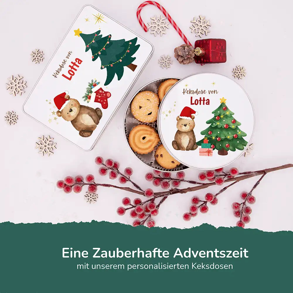 Keksdose aus Metall personalisiert - Weihnachtsbär