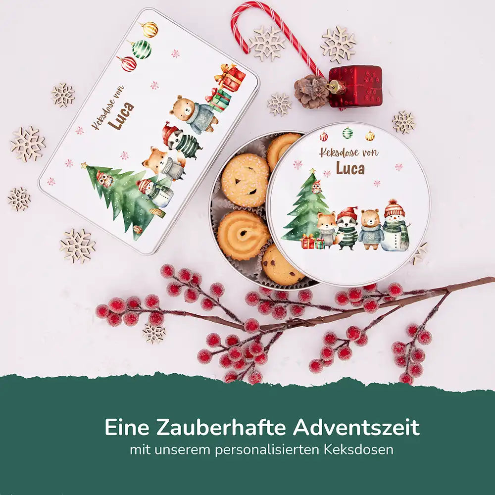 Keksdose aus Metall personalisiert - Kleine Weihnachtsfreunde