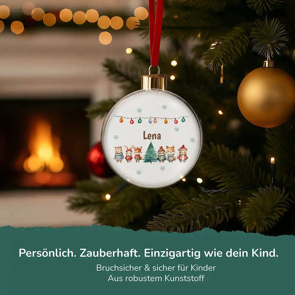 Weihnachtskugel personalisiert mit Namen - Niedliche Waldfreunde