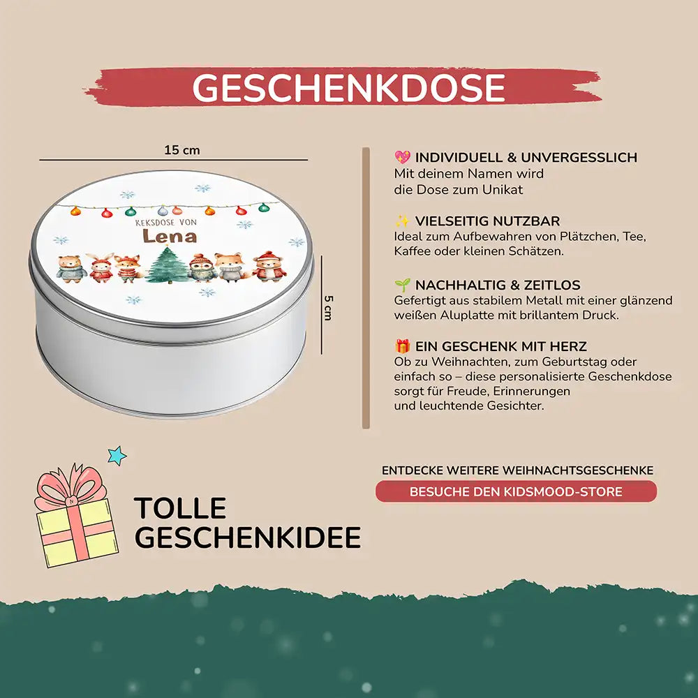 Keksdose aus Metall personalisiert - Winterwald-Freunde