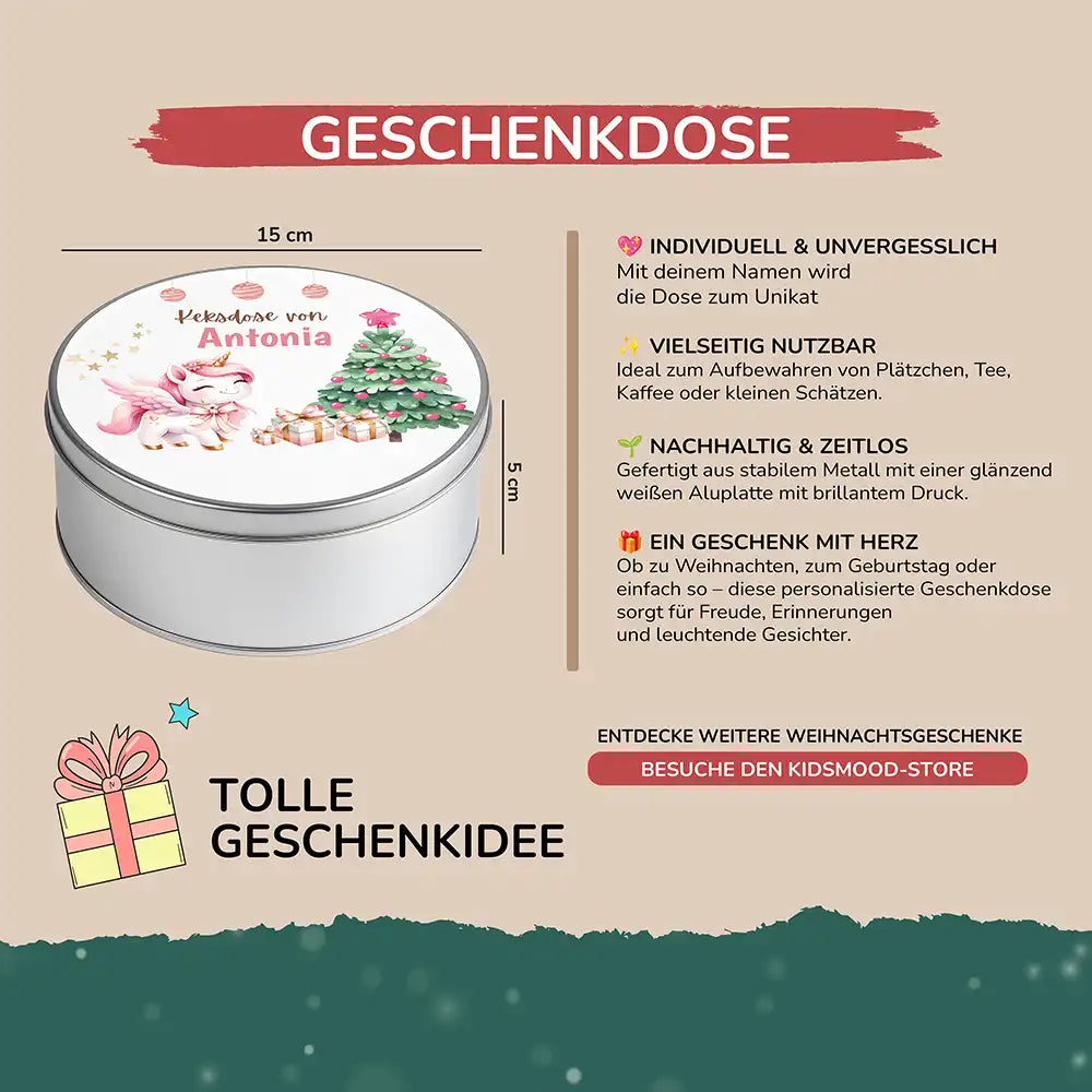 Keksdose aus Metall personalisiert - Einhorn