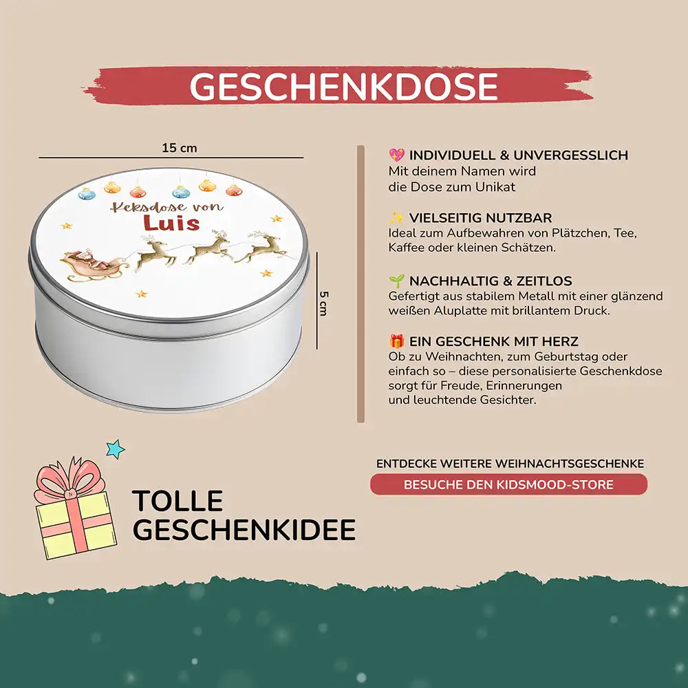 Keksdose aus Metall personalisiert - Rentiere