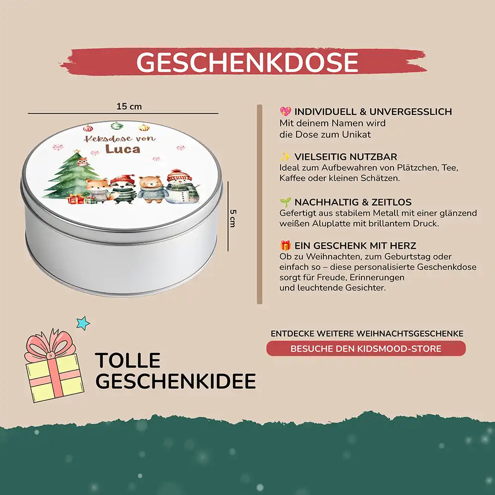 Keksdose aus Metall personalisiert - Kleine Weihnachtsfreunde