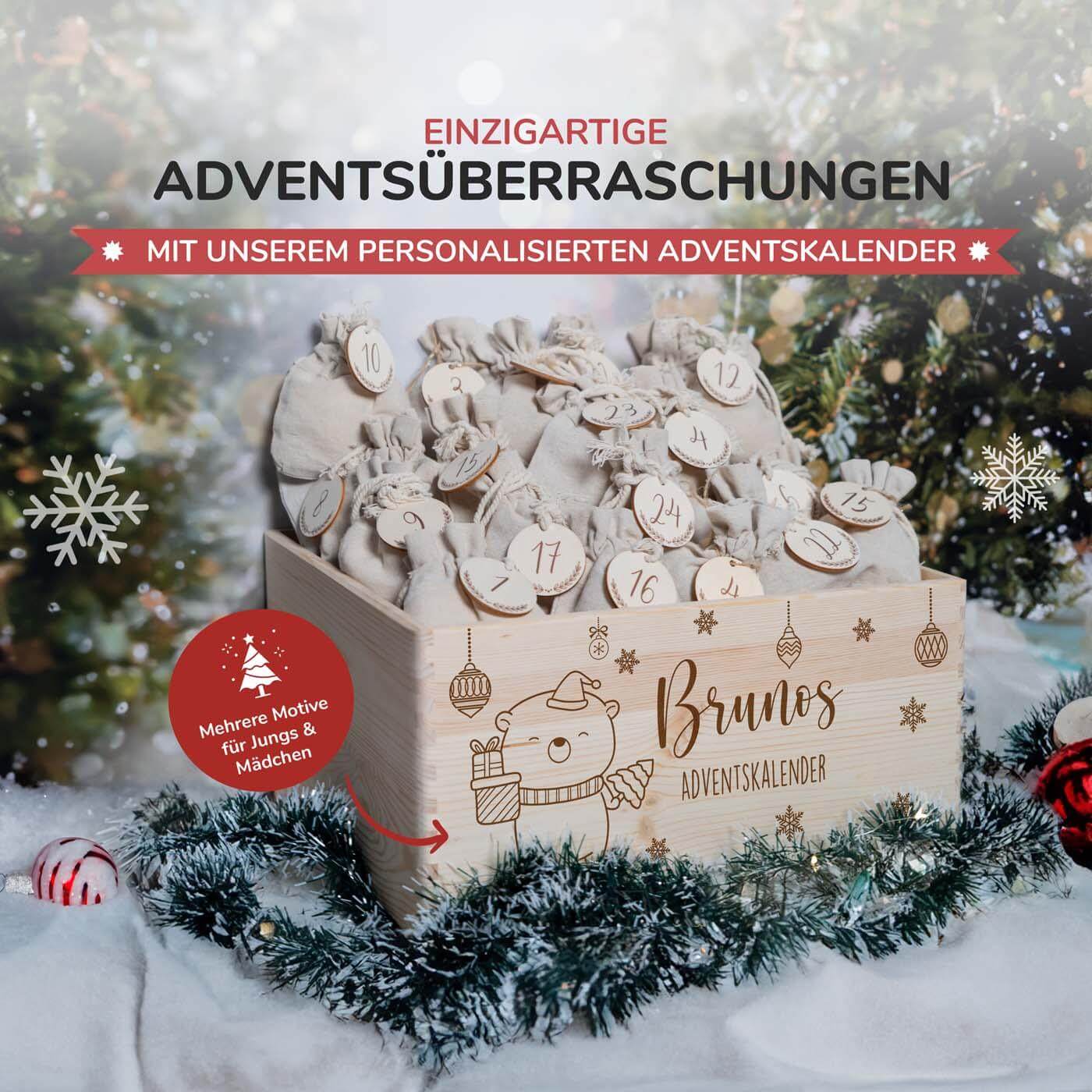 adventskalender mit chrismas baby bÀr motiv und individuellem namen