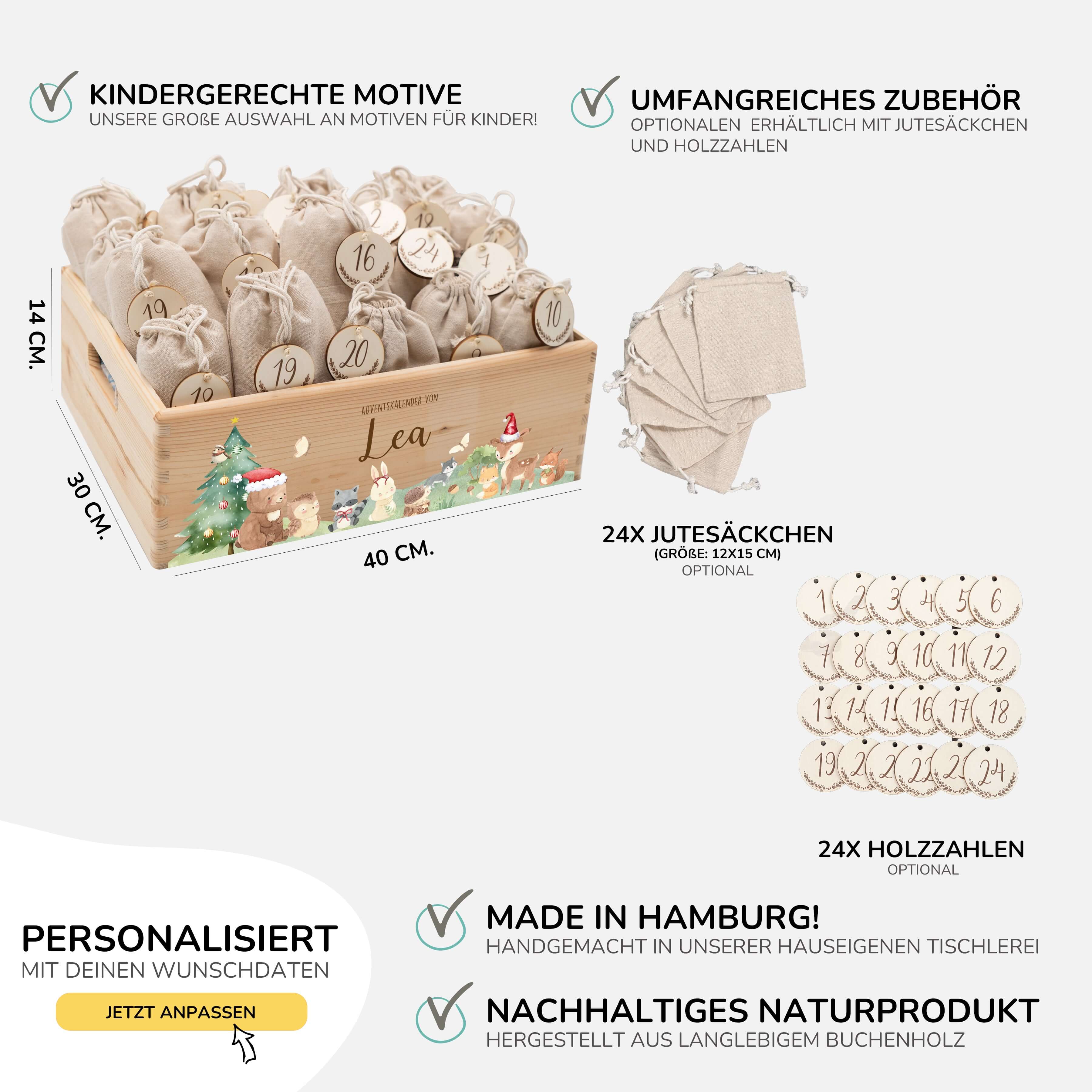 Adventskiste zum befüllen "Weihnachten mit Tierfreunden" personalisiert