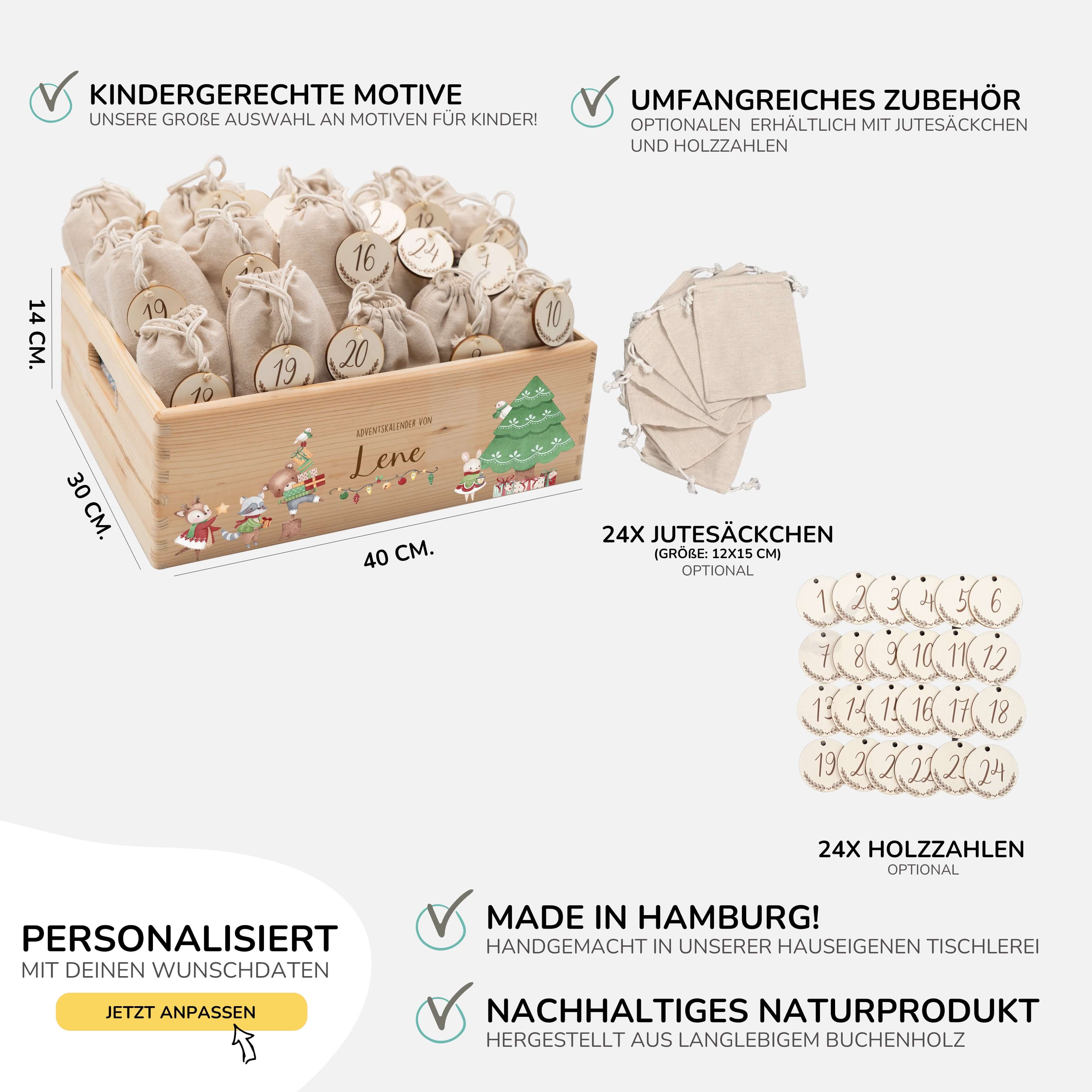 Adventskiste zum befüllen "Tiere und Weihnachtsbaum" personalisiert