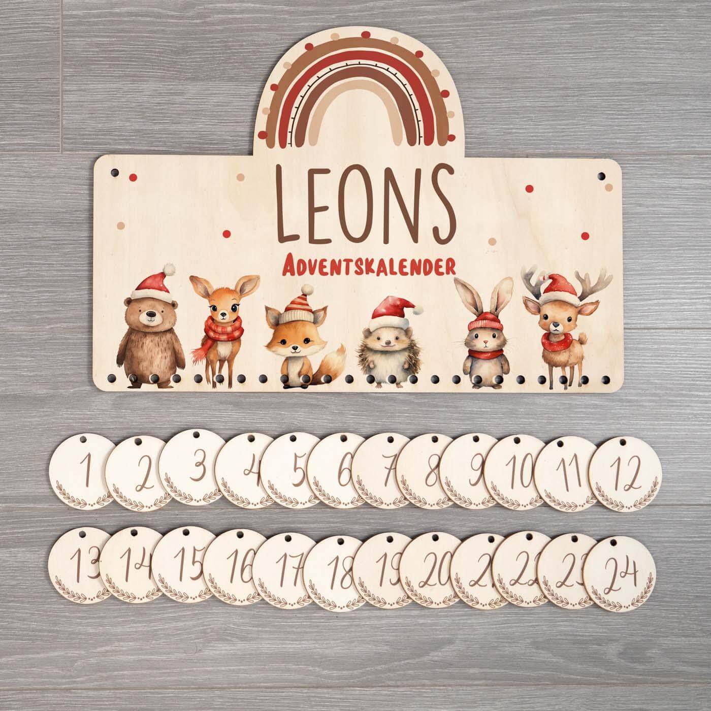personalisierter tierfamilie adventskalender aus holz