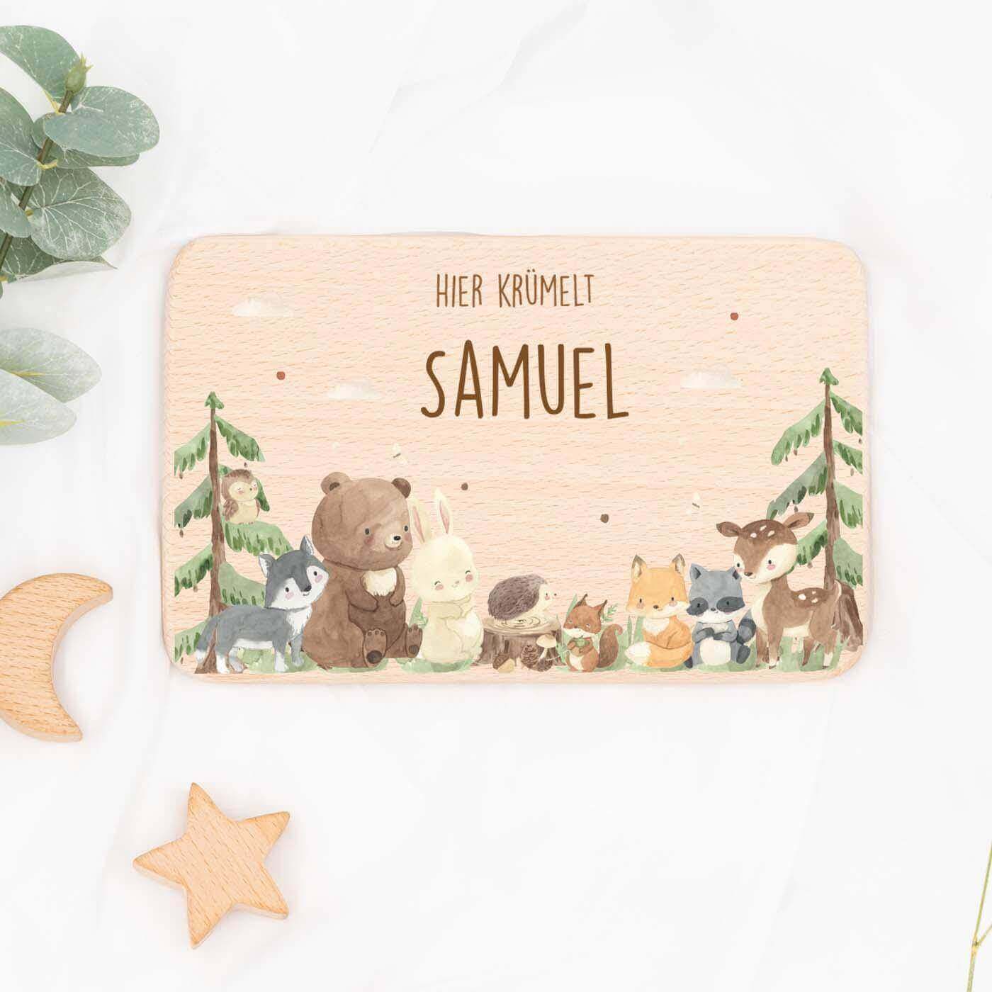 personalisiertes frĂĽhstĂĽcksbrettchen mit waldtiere design