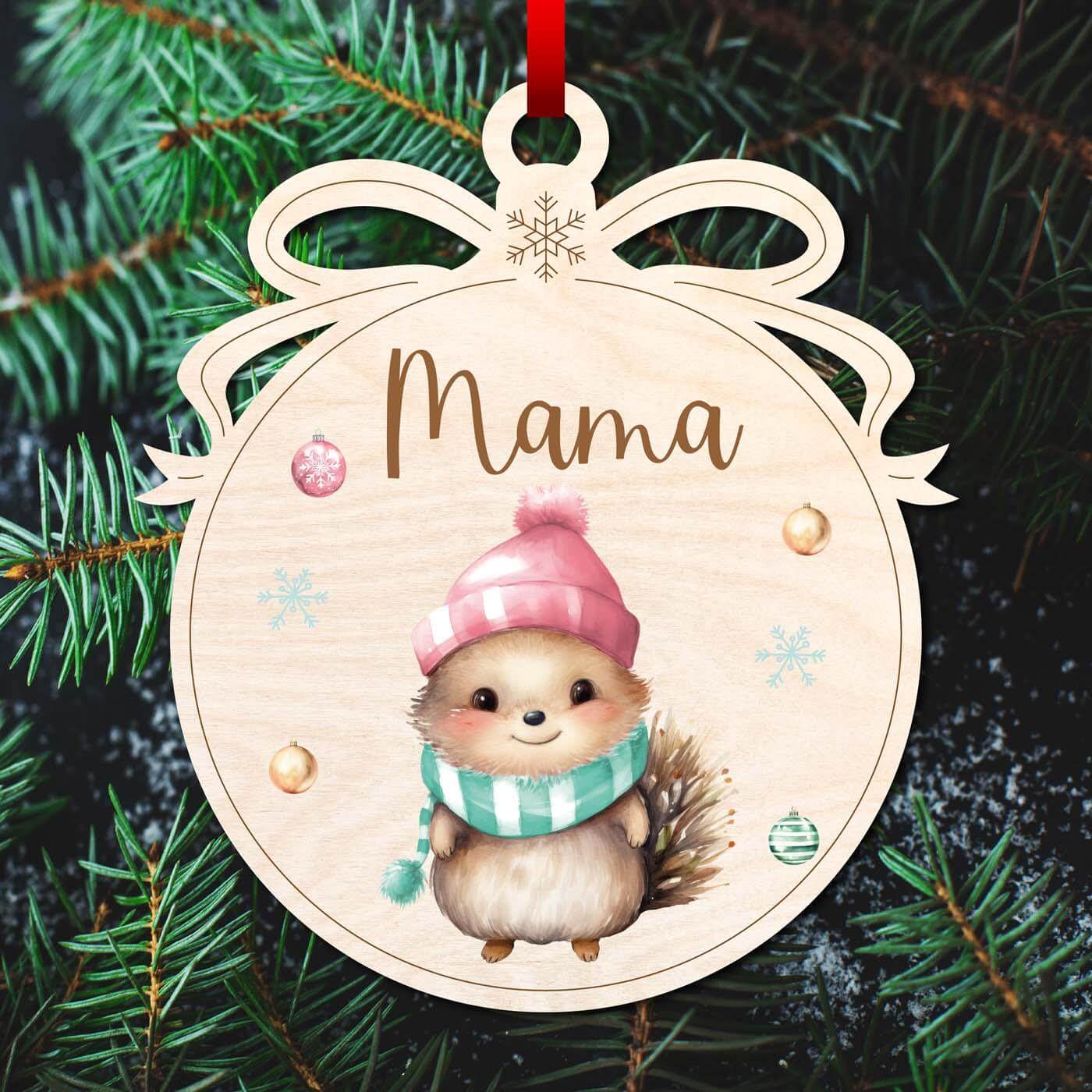 weihnachtskugeln aus holz mit bÀr und tierfamilie personalisiert