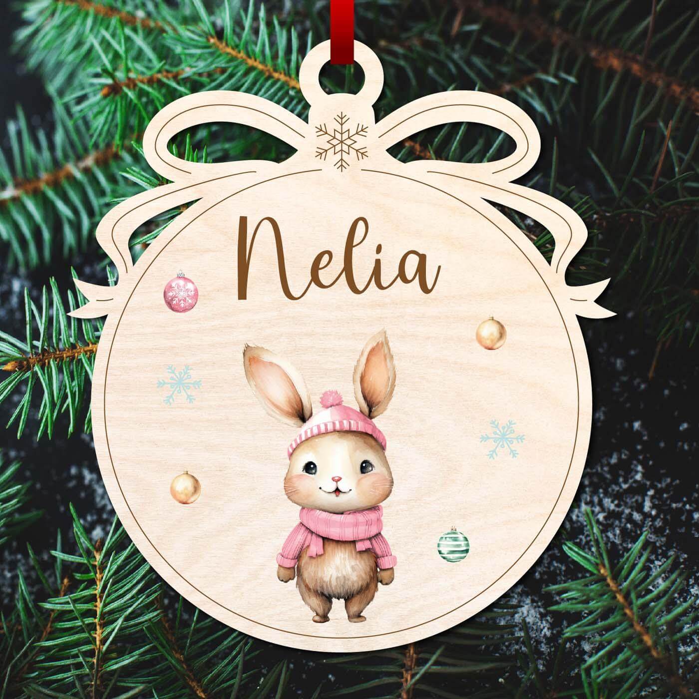 holzweihnachtskugel mit bÀr motiv und individuellem namen