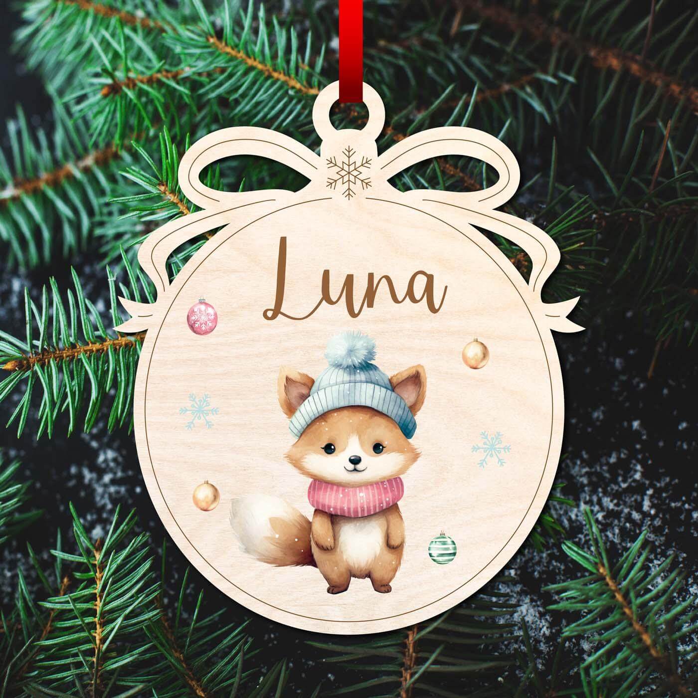 weihnachtskugeln mit bĂ€r und tierfamilie fĂŒr weihnachtsbaum
