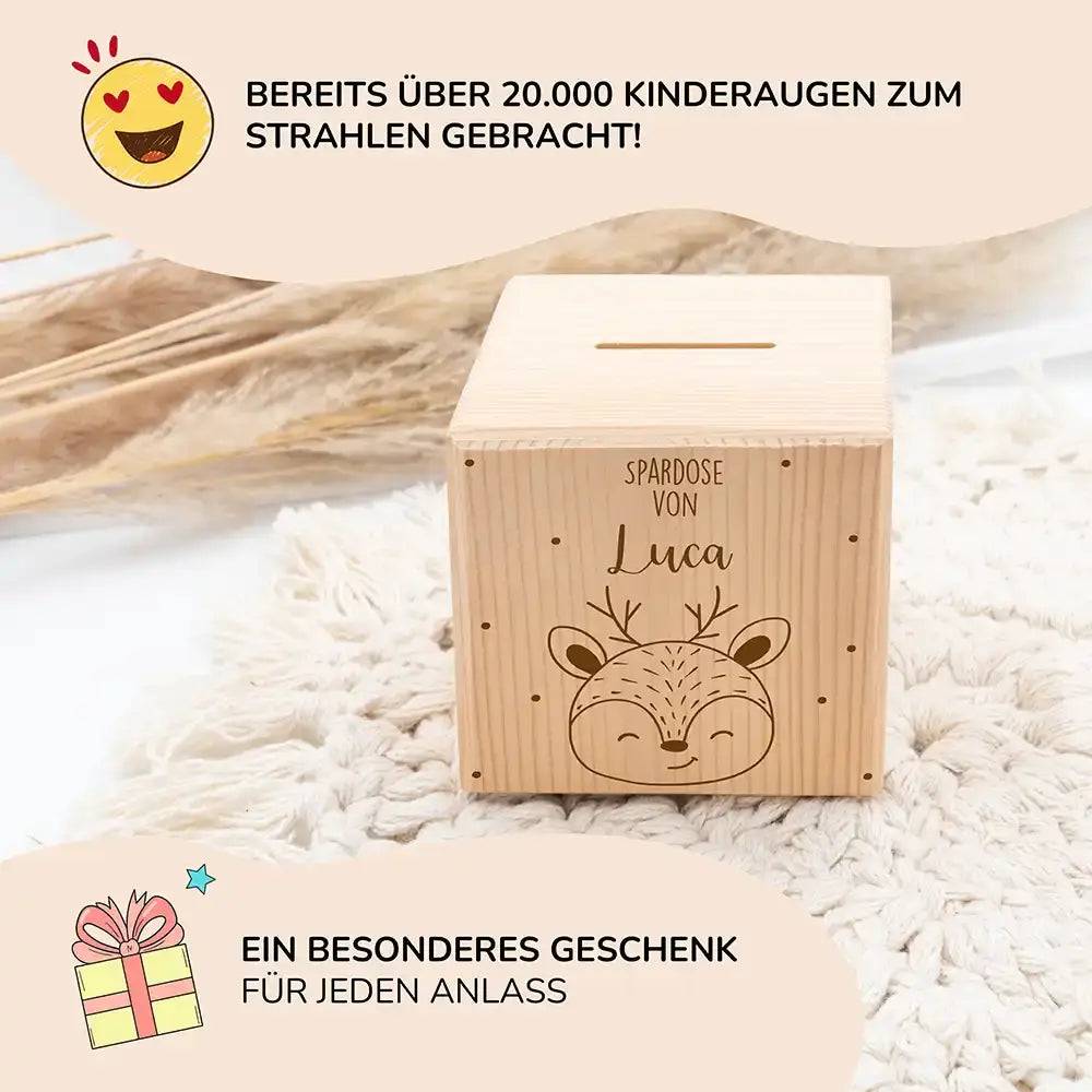 Spardose Kinder, Sparschwein personalisiert - Reh mit Punkten