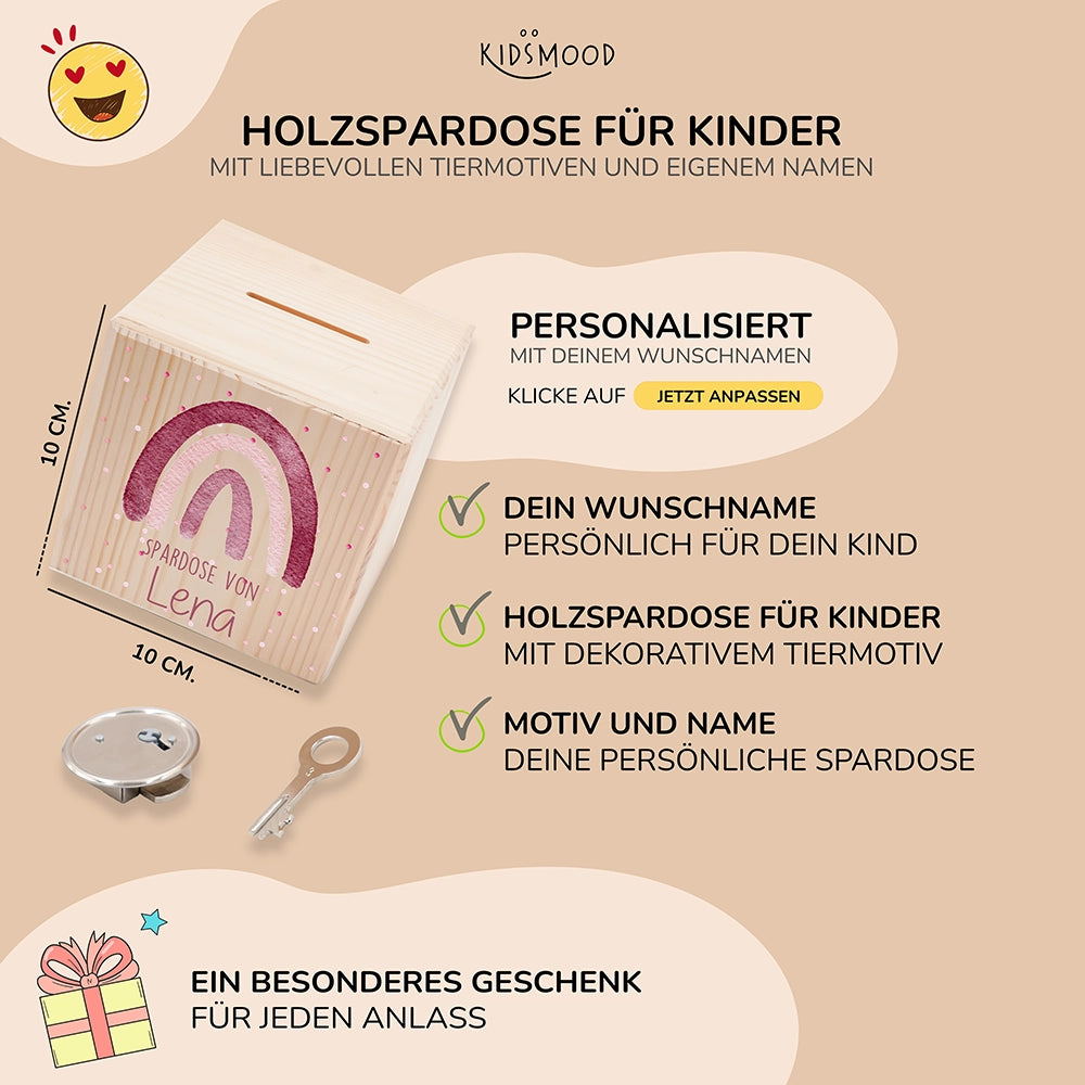 Spardose Kinder, Sparschwein personalisiert bunt - Regenbogen