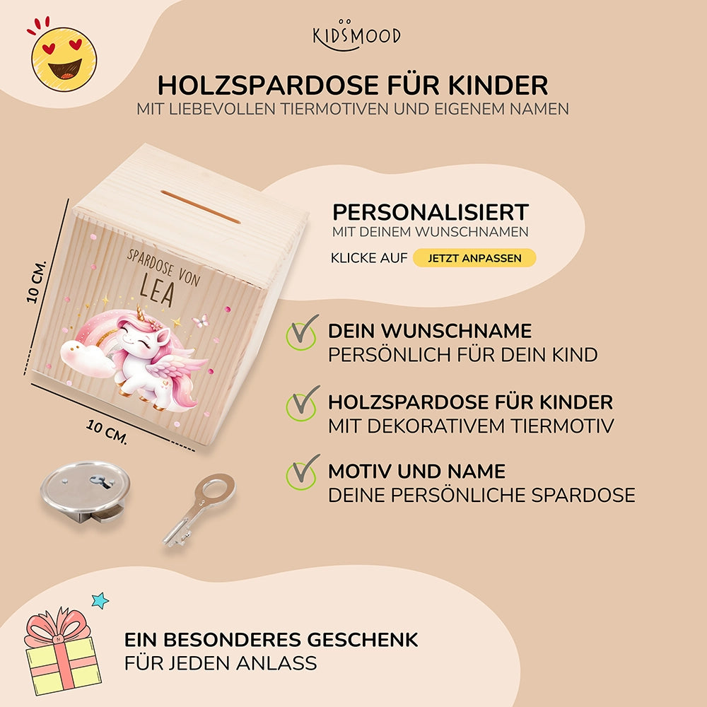 Spardose Kinder, Sparschwein personalisiert bunt - Einhorn