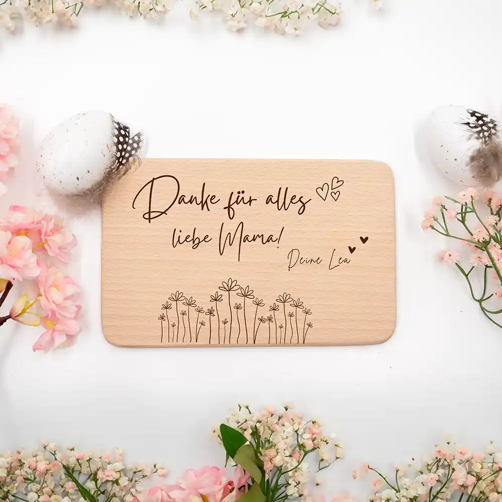 FrĂĽhstĂĽcksbrettchen Holz Holz Mama aus Holz mit Gravur Danke fĂĽr alles - Muttertag Geschenk