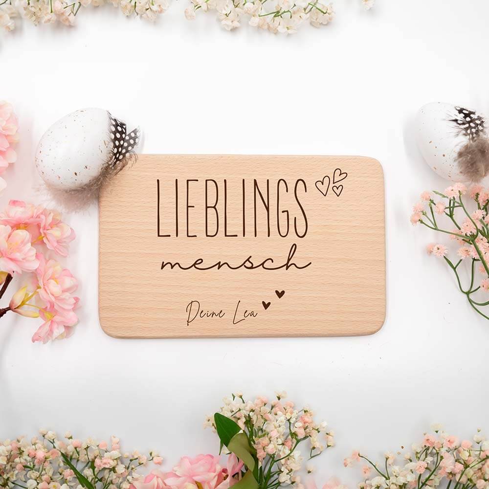 FrĂĽhstĂĽcksbrettchen Holz Lieblingsmensch aus Holz mit Gravur - Geschenk