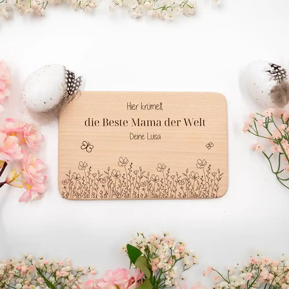 FrĂĽhstĂĽcksbrettchen Holz Die beste Mama der Welt mit Gravur - Geschenk Muttertag