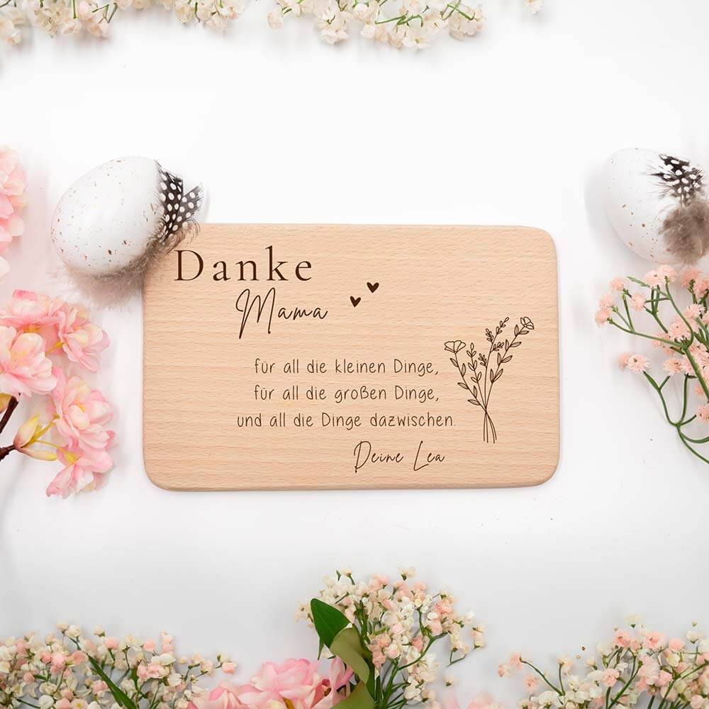 FrĂĽhstĂĽcksbrettchen Holz Danke Mama mit Gravur - Geschenk Muttertag