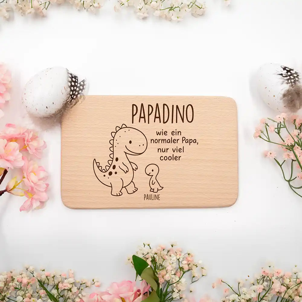 FrĂĽhstĂĽcksbrettchen Holz Dino mit Gravur - Geschenk Vatertag