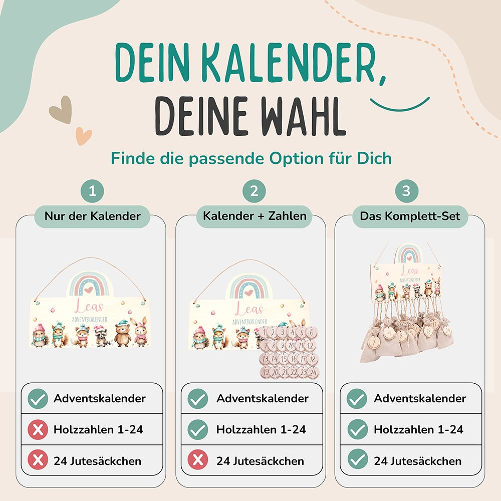 Personalisierte Adventskalender Tierfamilie Winter