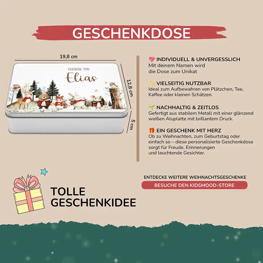 Keksdose aus Metall personalisiert - Weihnachtsfreunde im Schnee