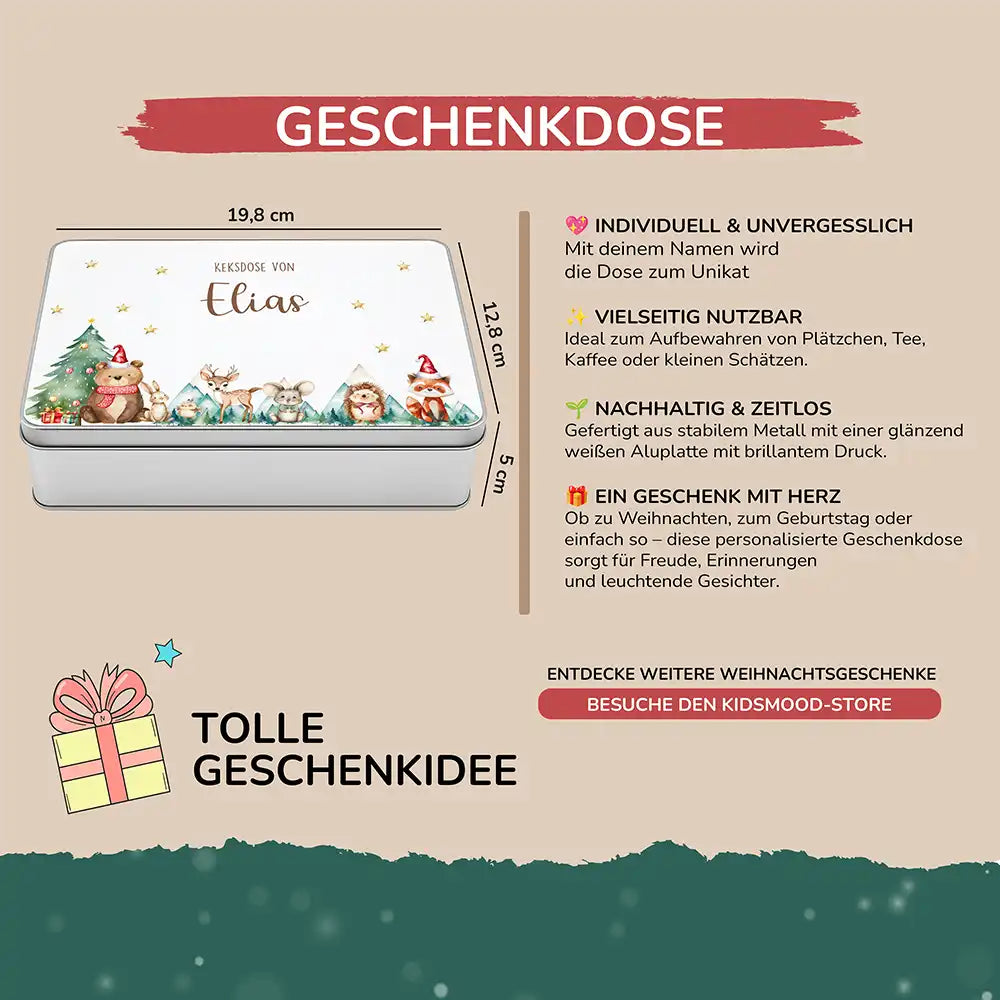 Keksdose aus Metall personalisiert - Kekszauber mit Waldfreunden