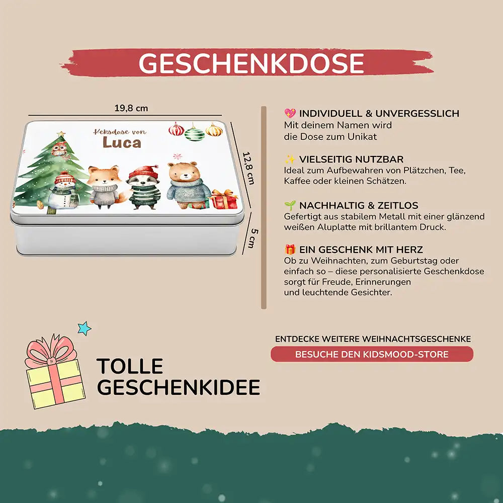 Keksdose aus Metall personalisiert - Zauberhafte Wintertiere