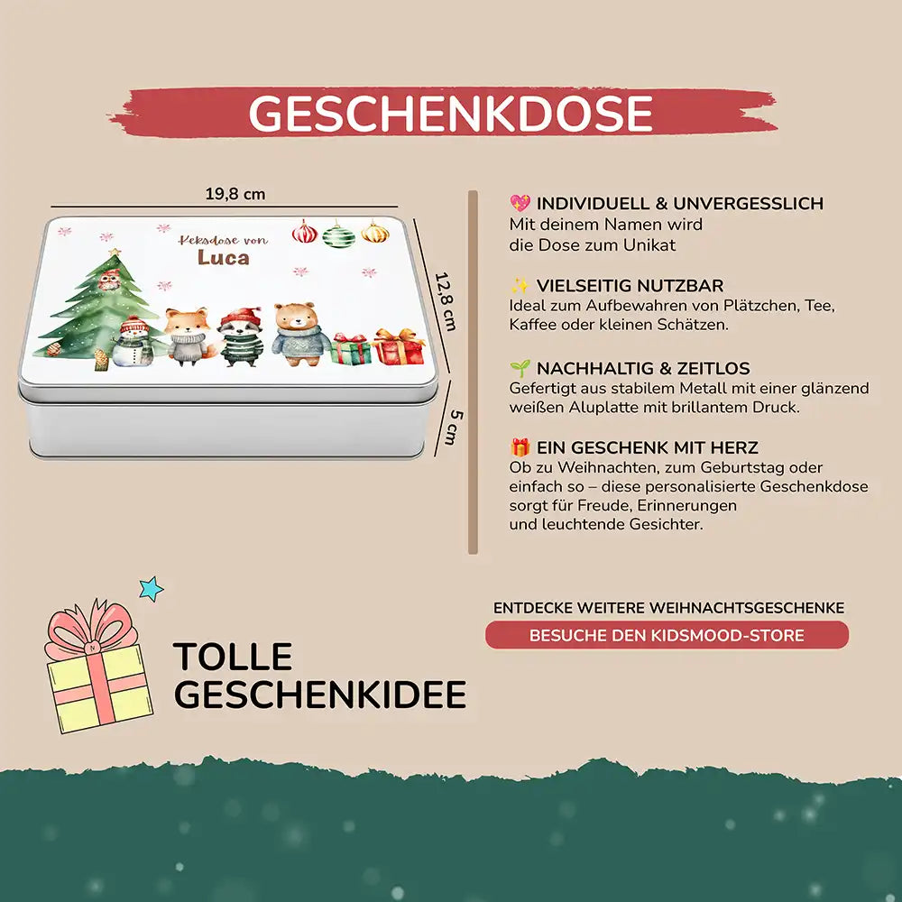 Keksdose aus Metall personalisiert - Kleine Weihnachtsfreunde