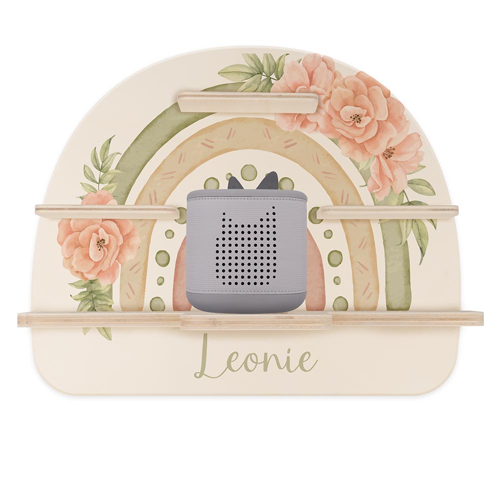 Tonie Regal aus Holz, Toniebox Regal personalisiert Grüner Regenbogen